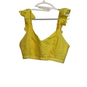CBR Crop Top Women's XL Yellow Eyelet Ruffled Straps Fast Ship New With Tags